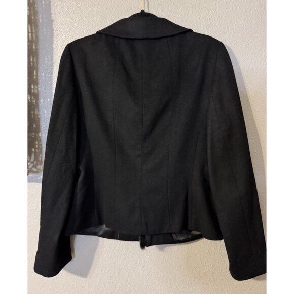 Ann Taylor Suit Jacket Blazer 10 Black Wool Cashmere Fur Trim Old Money Preppy - Picture 13 of 13